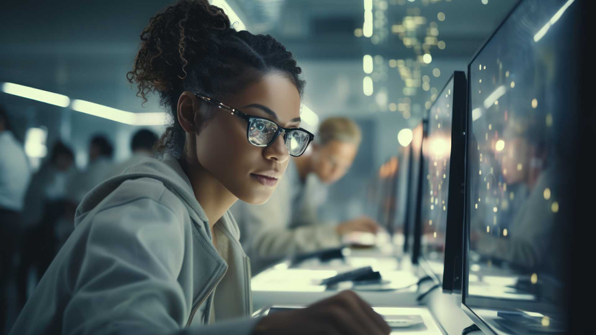 female data scientist hard at work interpreting geo data